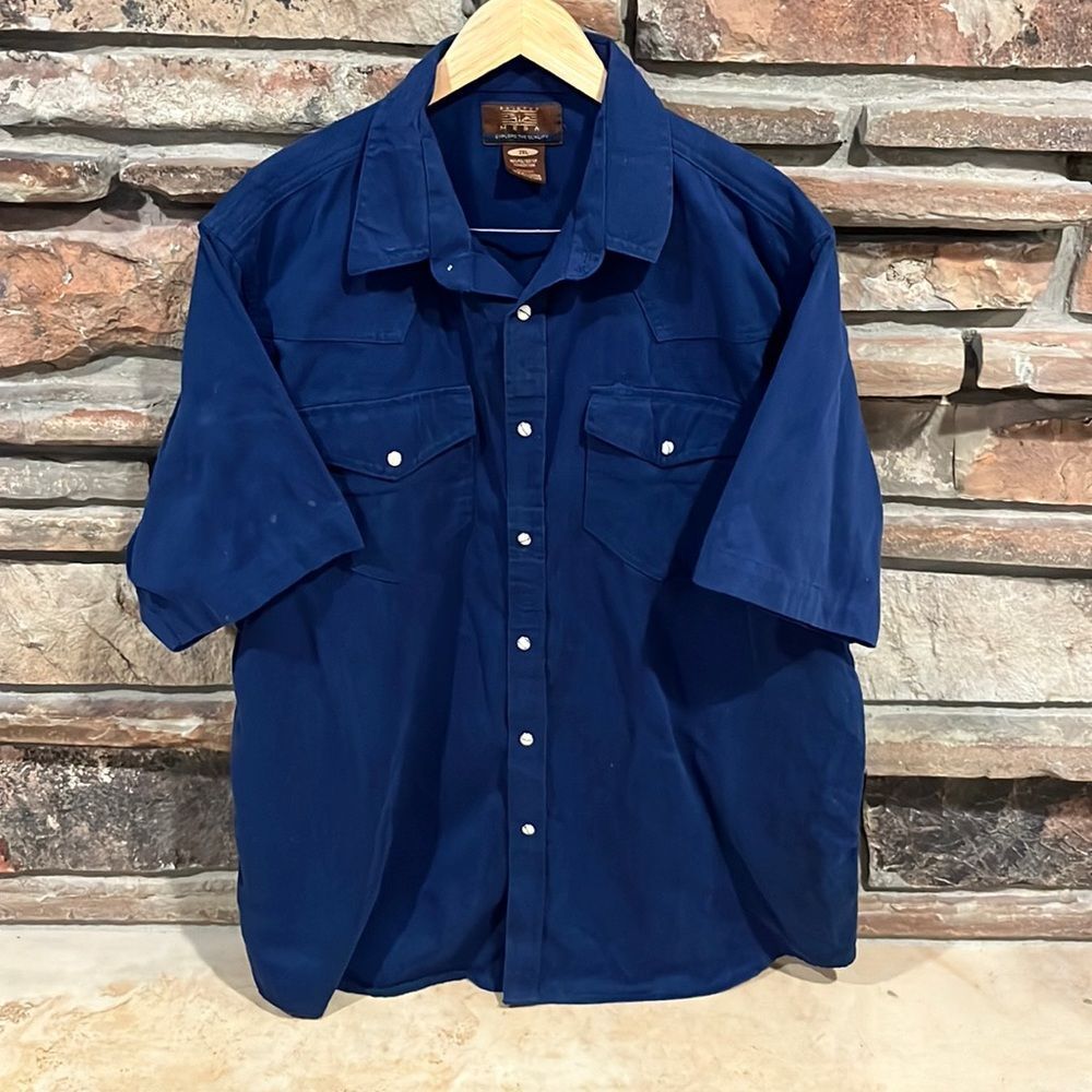 Vintage Painted Mesa Navy Pearl Snap Western Work Short Sleeve Shirt